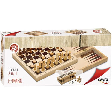 3 Giochi Riuniti - Scacchi, Dama e Backgammon in Legno
