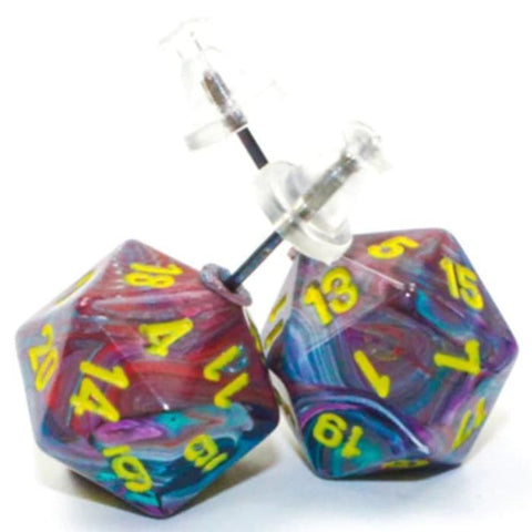 Orecchini a Bottone - Dado Festive Mini-Poly d20 (Mosaic)